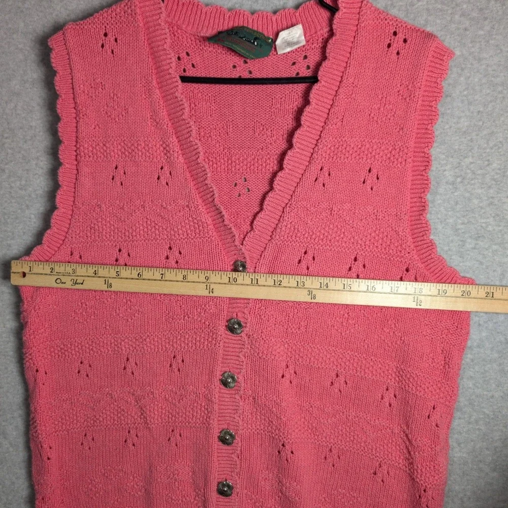 Northern Reflections Sweater Vest Lg Vintage Pink Pointelle Knit Flower‎ Grandma